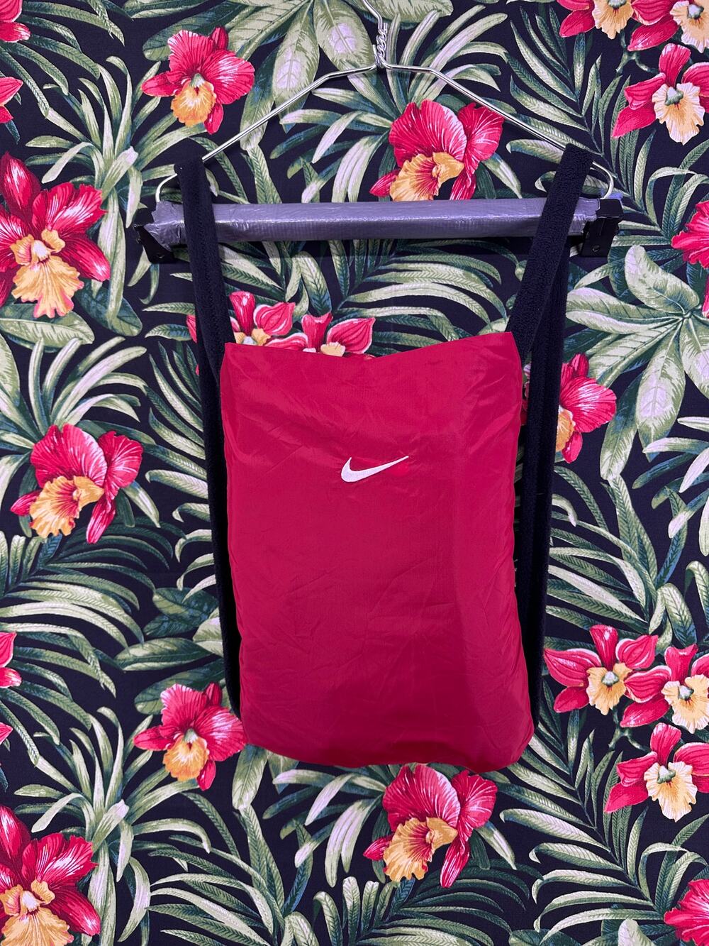 Vtg 90s Nike Red Black Fleece Blanket Swoosh Travel Bag